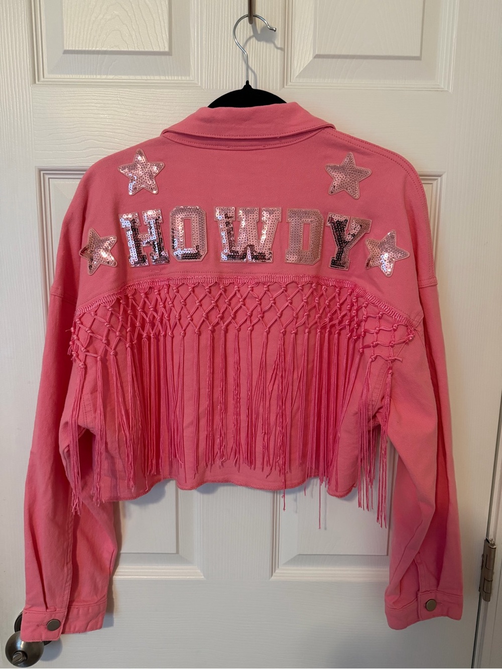 Baevely Pink Sequined 'HOWDY' Fringe Jacket